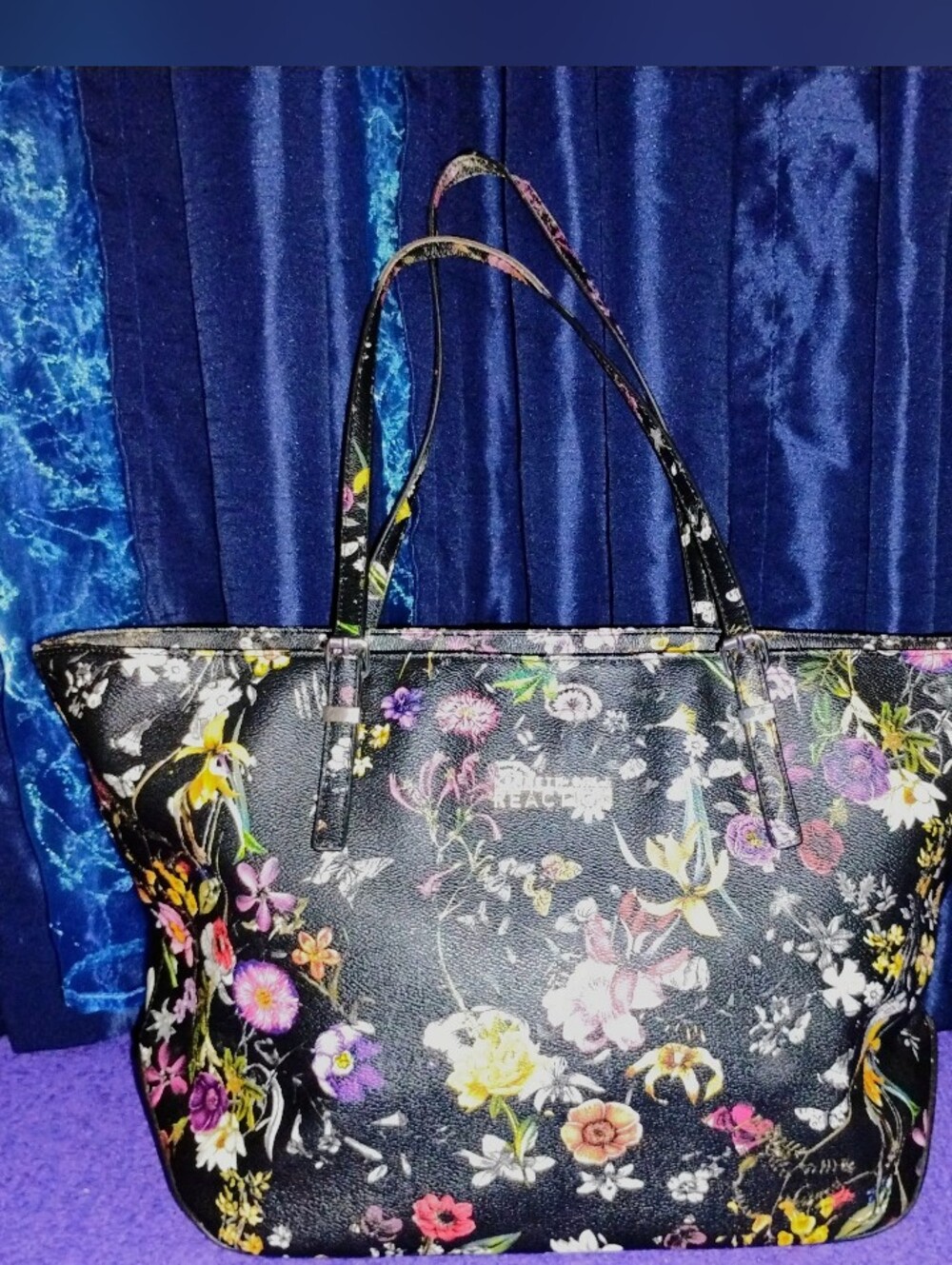 Kenneth Cole Reaction Black Floral Print Tote Style Handbag